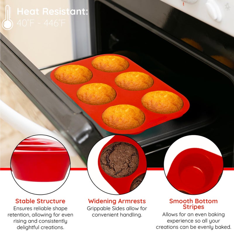 Silicone Designs Silicone Texas Muffin Pan 6-Cups, Jumbo Muffin Pan Set of 2, BPA-Free Non-Stick Cupcake Maker, 10.75L x 7.5W for Baking - Image 4